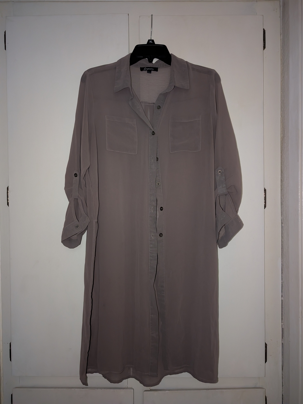 Express Taupe Longline Button-Front Tunic